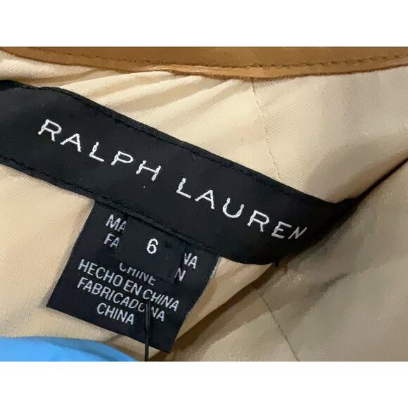 Black Label Ralph Lauren Wool Leather Trim Khaki Tan Stretch Dress Sz 6 - Picture 4 of 5